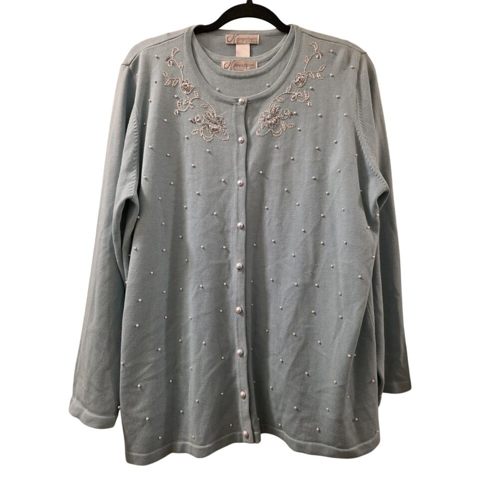 Dress Barn Sweater Cadigan Pearl Embellished Long Sleeve Baby Blue Size 18/20